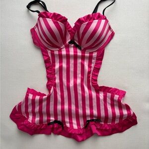 Victoria's Secret Sexy Little Things Striped Pink Babydoll Apron Lingerie